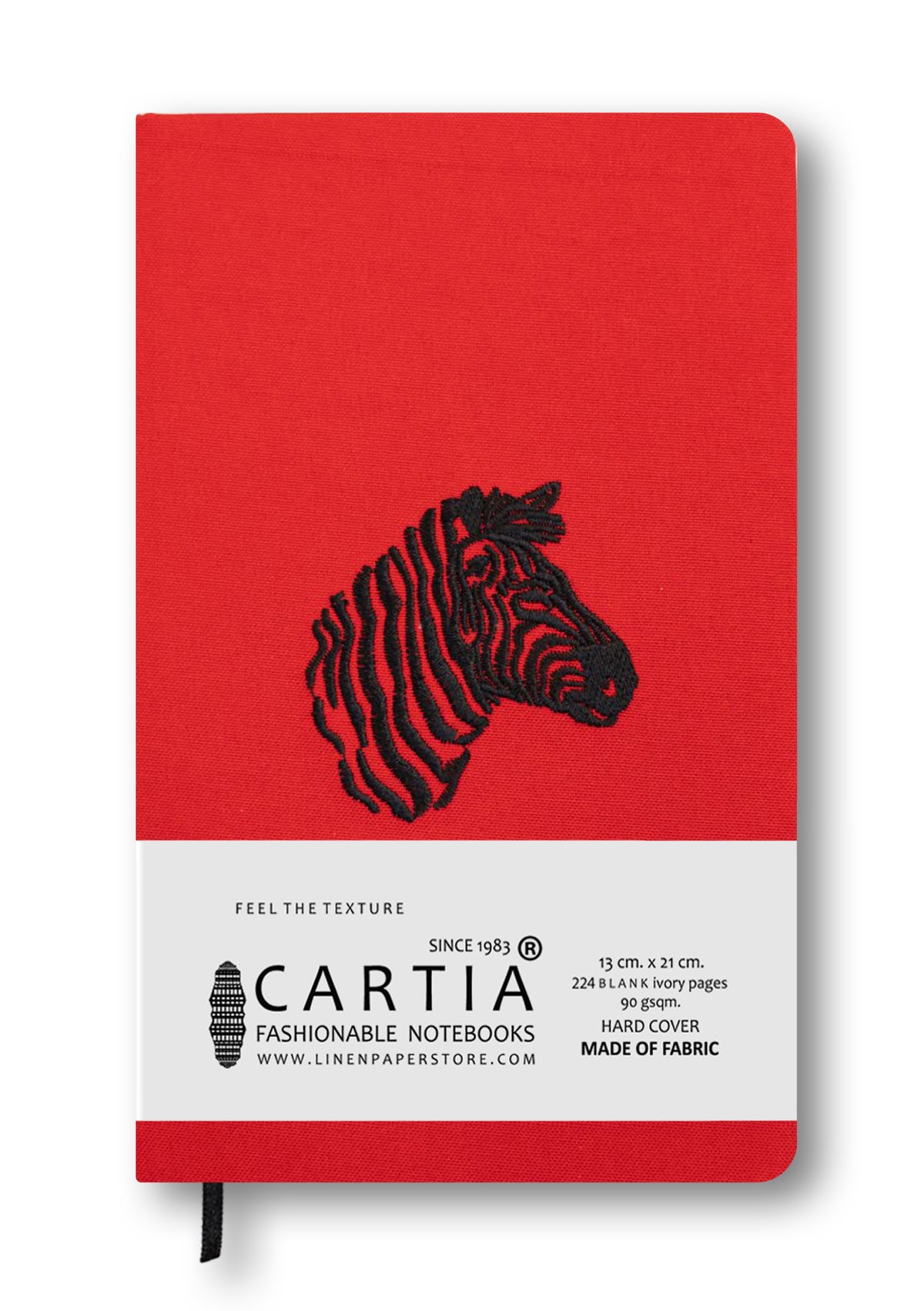 FABRIC HARDCOVER EMBROIDERY BLANK NOTEBOOK BLACK ZEBRA [RED]