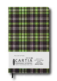 FABRIC HARDCOVER BLANK NOTEBOOK GREEN TARTAN