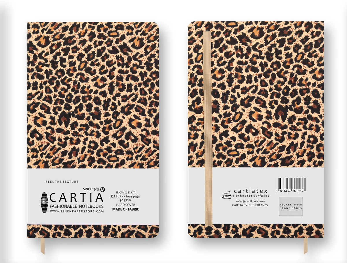 FABRIC HARDCOVER BLANK NOTEBOOK LEOPARD