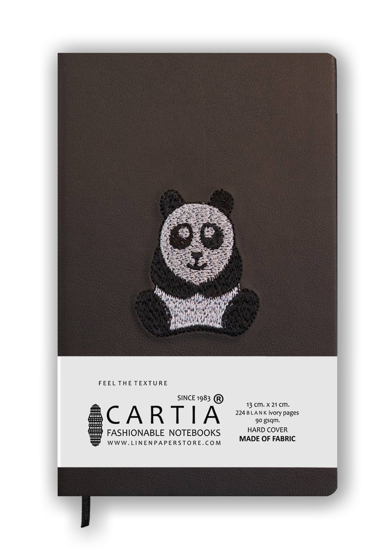LEATHER HARDCOVER EMBROIDERY BLANK NOTEBOOK PANDA