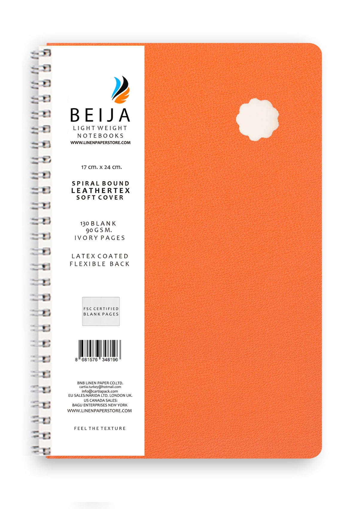 LASER CUT LEATHER SOFTCOVER SPIRAL NOTEBOOK ORANGE